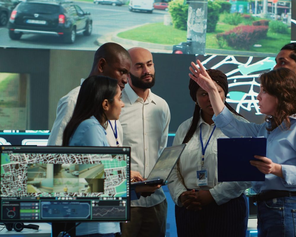 Diverse employees group discussing ways to speed up order delivery